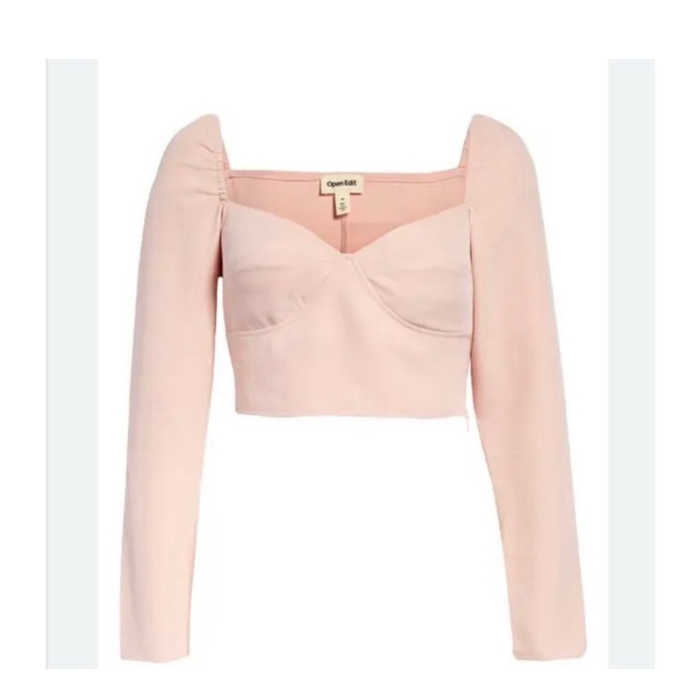Open Edit Top Women's Pink Bustier Long Sleeve Crop Top Size M